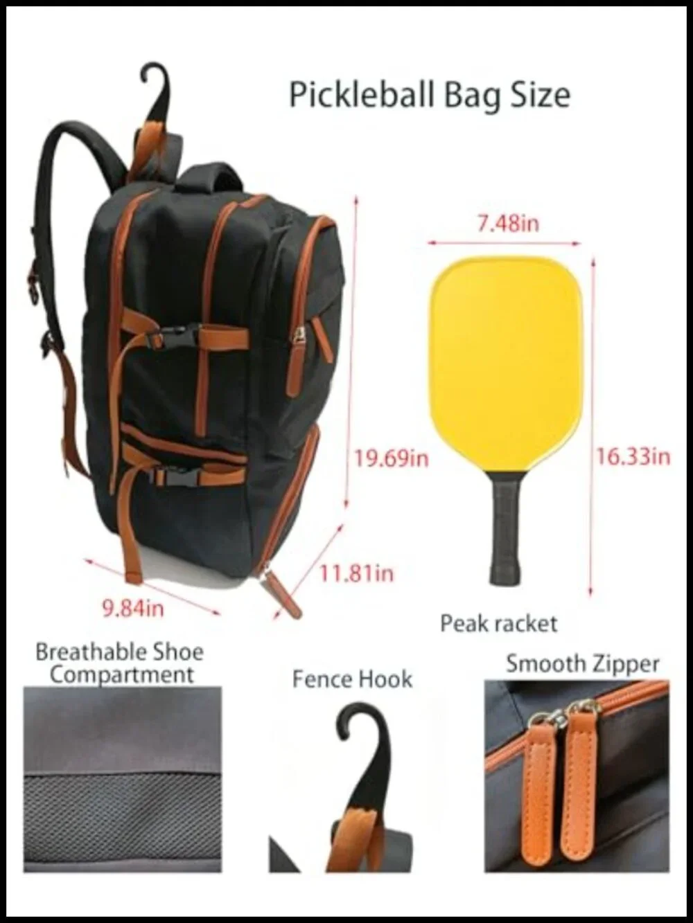 Pickleball Backpack with Shoe Compartment 30L Large Capacity Sports Bag for